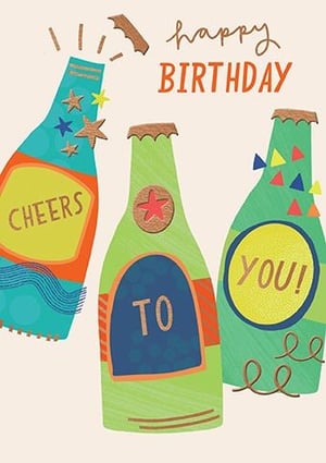 Celebrate in style with our "Open Birthday Male" card from Paper Rose! This vibrant and playful design is perfect for wishing a happy birthday to the special men in your life. Featuring three cheerful bottles, one popping open with a "Cheers" message, and the others completing "To You!", it's a wonderfully festive way to send your best wishes.

The colourful illustrations and textured details give this card a unique, handcrafted feel, making it stand out on any display. Stock up on this popular design, available in a convenient pack of 6, and ensure your customers have the perfect card for every male birthday celebration. A truly delightful choice for any retailer!