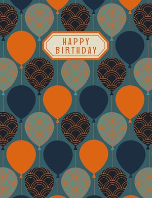 Introduce the stylish Paper Rose Open Birthday Male card, a sophisticated choice for any birthday celebration. This eye-catching design features a contemporary pattern of balloons in a rich palette of teal, deep blue, and vibrant orange. Some balloons boast elegant art deco-inspired patterns, while others are solid or subtly dotted, creating a modern yet timeless appeal. The "HAPPY BIRTHDAY" message is presented on a chic central banner. Perfect for a range of male recipients, this card offers a thoughtful and visually appealing way to send birthday wishes. Each pack contains 6 cards, ensuring you're well-stocked with a popular and versatile design from Paper Rose.