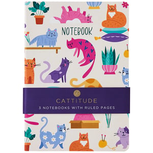 a notebook with cats and potted plants on it