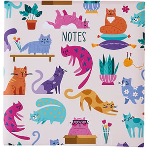 a notepad with cats and potted plants on it