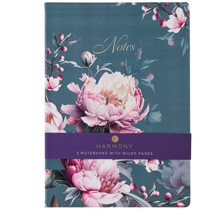 a set of 3 notebooks with ruled pages called harmony