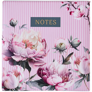 a notebook with pink flowers and the words notes on it