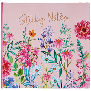 a pink sticky notes book with flowers on it