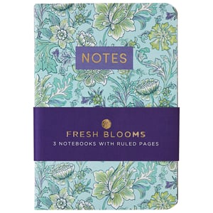 a set of 3 notebooks with ruled pages called fresh blooms