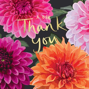 a thank you card with pink and orange flowers