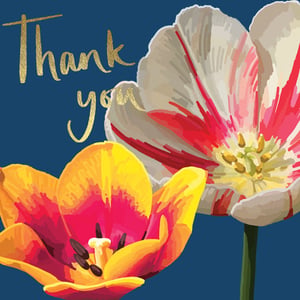 a thank you card with two flowers and the words thank you