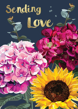 a card with flowers and the words sending love