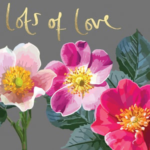 a painting of pink and white flowers with the words lots of love
