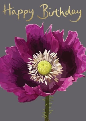 a birthday card with a purple flower and the words happy birthday