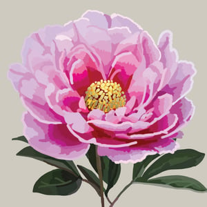 a painting of a pink flower with a yellow center
