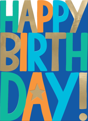 a blue and orange birthday card that says happy birthday