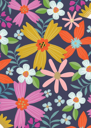 a pattern of colorful flowers on a dark blue background
