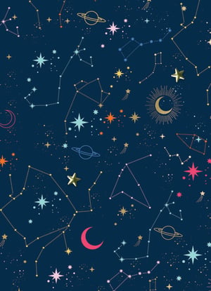 a seamless pattern of constellations and stars on a dark blue background