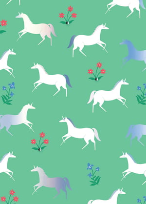 a seamless pattern of horses and flowers on a green background