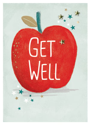 a red apple with the words get well written on it