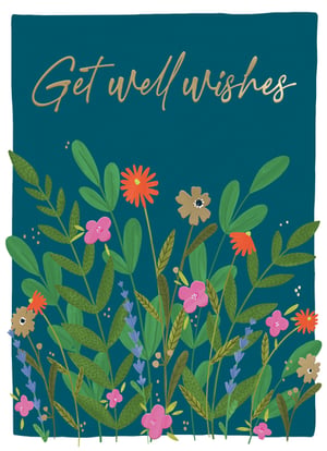a get well wishes card with flowers and leaves
