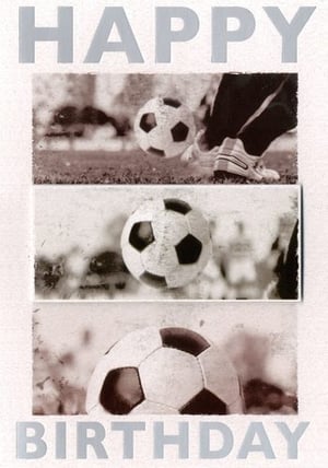 a birthday card with a picture of a person kicking a soccer ball .
