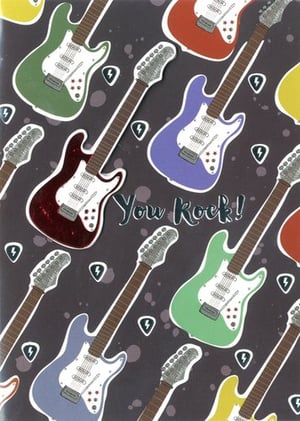 a poster with guitars and picks that says you rock