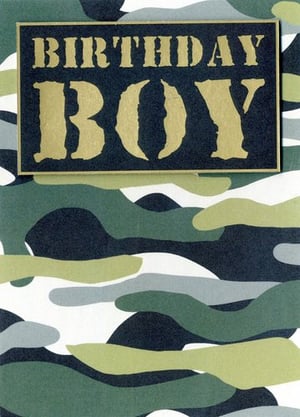 a birthday card for a boy with a camouflage background