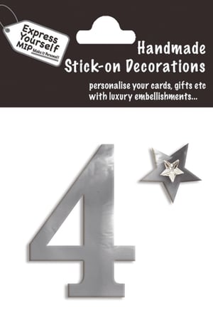 a package of handmade stick-on decorations with the number four