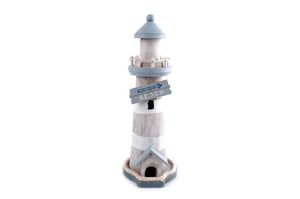Bring a touch of coastal charm to any home with our delightful 29cm Large Lighthouse. This beautifully crafted decorative piece features a rustic wood-effect finish in soothing white and light blue tones, perfect for creating a serene seaside atmosphere. Adorned with a sweet "THIS WAY TO THE BEACH" sign and a charming rope detail around its base, it evokes memories of sunny days by the sea. Standing at an impressive 29cm, this lighthouse is an eye-catching accent for shelves, mantels, or windowsills. Offer your customers a piece of tranquil beach house style with this lovely single item. It's an ideal gift or a wonderful addition to any nautical-themed decor.