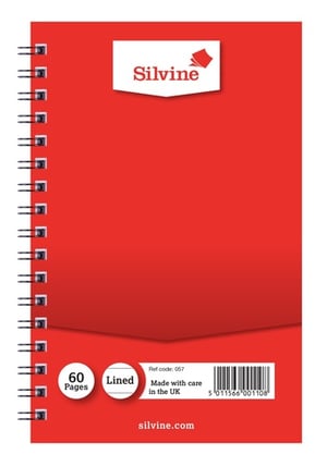 a red spiral notebook with 60 pages made with care in the uk