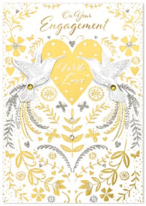 a greeting card that says on your engagement with love
