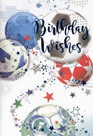 a birthday card with soccer balls and the words birthday wishes