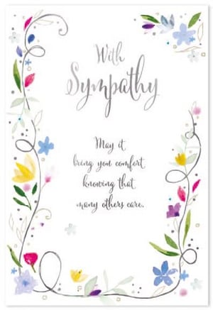 a sympathy card with flowers and leaves on it