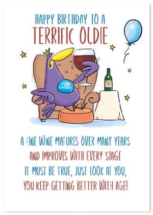 a purple bird is sitting in a chair holding a glass of wine .