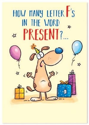 a cartoon dog wearing a party hat is standing next to gifts and balloons .