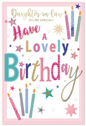 a birthday card for a daughter in law with candles and stars
