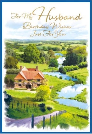 a birthday card for a husband with a house in the middle of a river