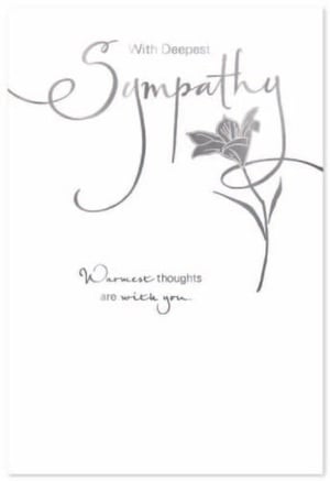 a sympathy card with a flower and the words `` warmest thoughts are with you '' .