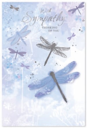a new sympathy card with dragonflies on it