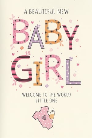 A pink background with a rainbow and the words "a beautiful baby girl".