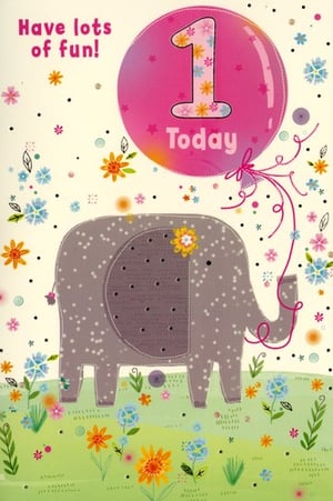 A birthday card with a unicorn and the words "you are 1 today."