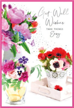 a get well wishes card with flowers and lemons