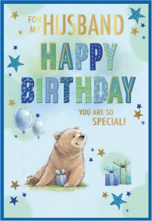 a birthday card for a husband with a bear on it