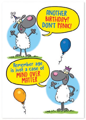 a cartoon of two sheep talking about another birthday
