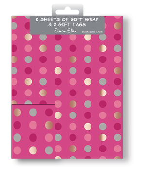 a package of 2 sheets of gift wrap and 2 gift tags