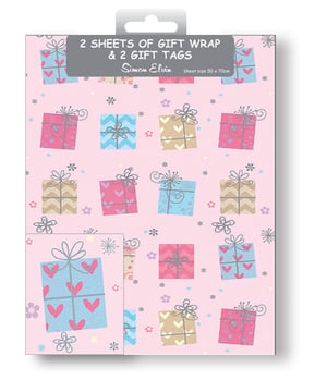 a package of 2 sheets of gift wrap and 2 gift tags
