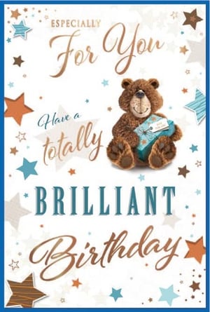 a birthday card with a teddy bear and the words " especially for you have a totally brilliant birthday "