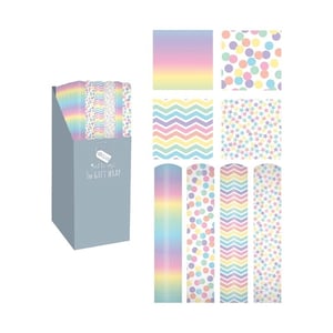 a box of gift wrap with a tag on it