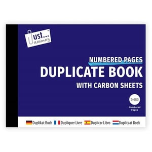 a blue book titled duplicate book with carbon sheets
