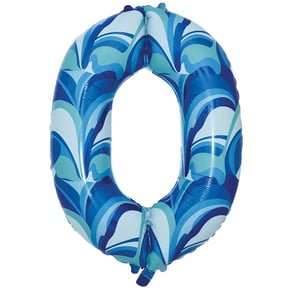 a blue balloon in the shape of the number 0