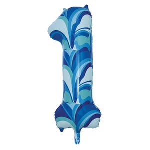 a blue and white number 1 balloon on a white background