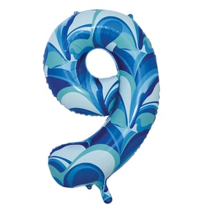 a blue number 9 balloon on a white background