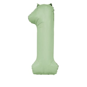a green balloon in the shape of the number 1