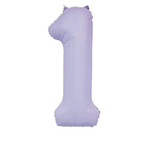 a purple balloon in the shape of the number 1